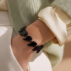 Elegant Black Onyx Elephant Bracelet